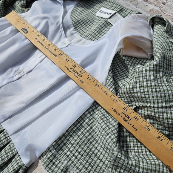 Vintage Plaza‎ South Green Gingham Midi Dress Shoulder Pads Size 12 - Picture 5 of 5